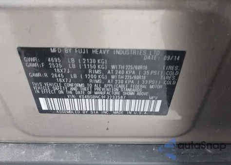 2015 Subaru Outback 2.5I Limited from USA, damaged, VIN 4S4BSBNC9F3233587